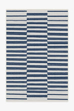 Load image into Gallery viewer, Outdoor Offset Stripe Navy Rug
