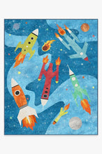 Load image into Gallery viewer, Rocket Ships Space Blue Rug
